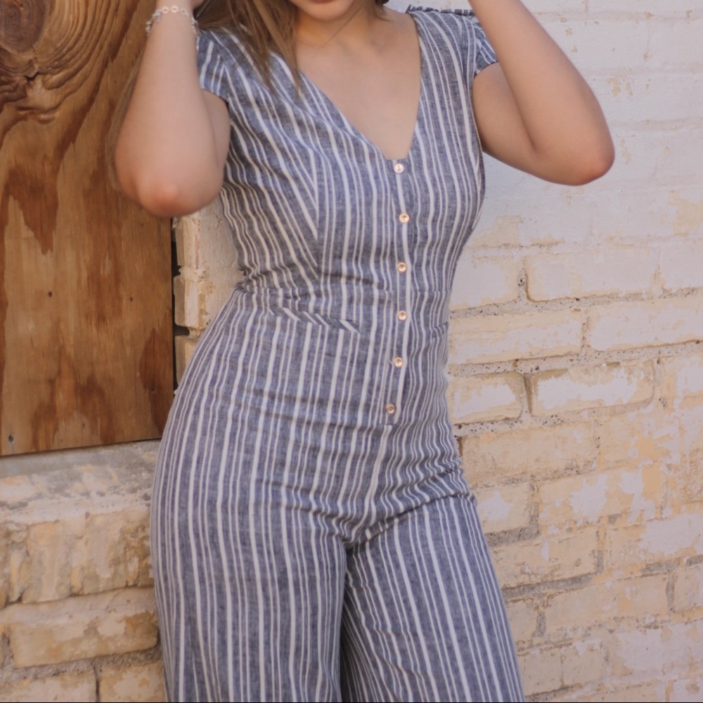 GREY STRIPED JUMPSUIT